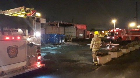 Feu dans un conteneur sur le chantier de la Microbrasserie de la Côte-du-Sud