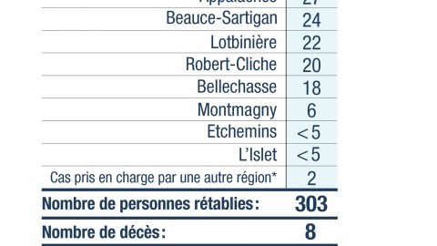 410 cas de cas confirmés à la COVID-19 en Chaudière-Appalaches