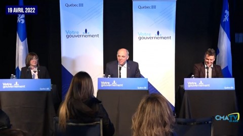 Conférence de presse à l'École secondaire Louis-J.-Casault - Le ministre Pierre Fitzgibbon, la députée Marie-Eve Proulx et le Dr. Jean-Pierre Després, au sujet de VITAM - 19 avril 2022