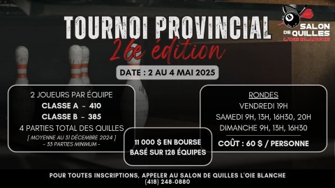 Sports Le Tournoi provincial du Salon de quilles de Montmagny débute ce vendredi soir.