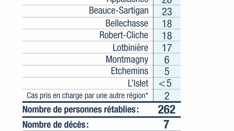 392 cas de cas confirmés de la COVID-19 en Chaudière-Appalaches, dont 1 de moins dans la MRC de Montmagny