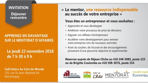 Déjeuner d’information sur le mentorat d’affaires des MRC de Montmagny et de L’Islet